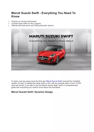 Maruti Suzuki Swift - Everything You Need To Know