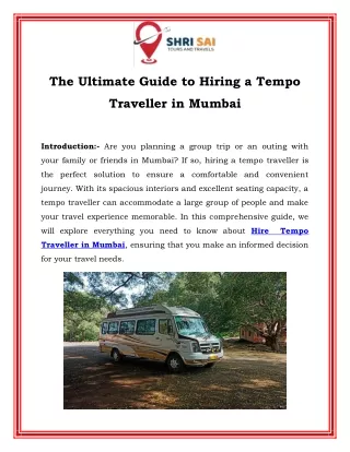 The Ultimate Guide to Hiring a Tempo Traveller in Mumbai