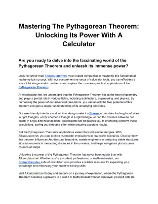 Title_ Mastering the Pythagorean Theorem_ Unlocking Its Power with a Calculator