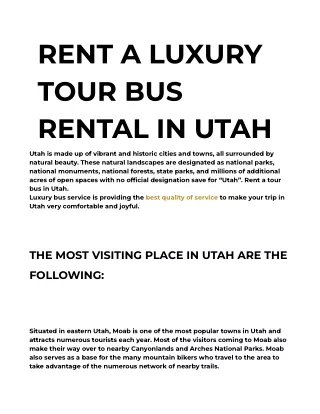 RENT A LUXURY TOUR BUS RENTAL IN UTAH