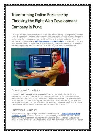 Transforming Online Presence by Choosing the Right Web Development Company