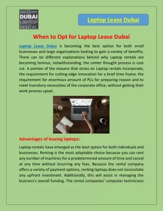 When to Opt for Laptop Lease Dubai?