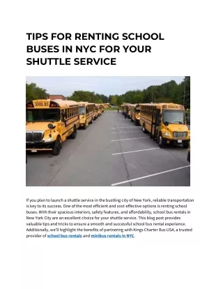 TIPS FOR RENTING SCHOOL BUSES IN NYC FOR YOUR SHUTTLE SERVICE