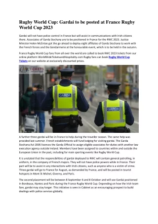 Rugby World Cup Gardai to be posted at France Rugby World Cup 2023