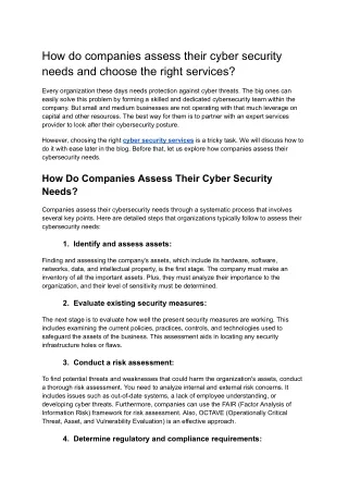 How do companies assess their cyber security needs and choose the right services_
