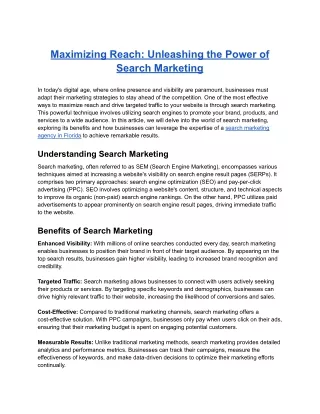 Maximizing Reach: Unleashing the Power of Search Marketing