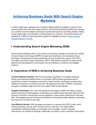 Achieving Business Goals With Search Engine Marketing