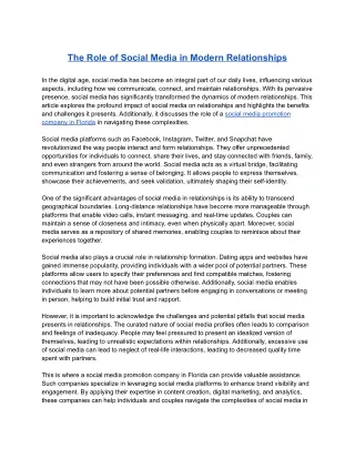 The Role of Social Media in Modern Relationships