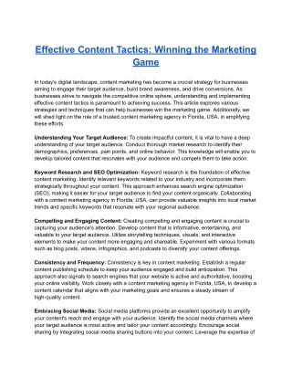 Effective Content Tactics: Winning the Marketing Game