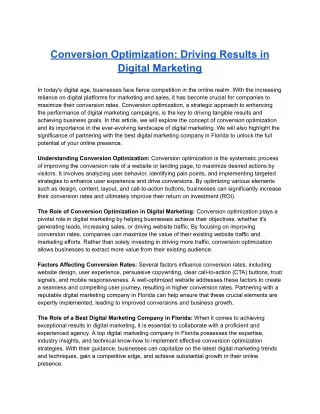 Conversion Optimization: Driving Results in Digital Marketing