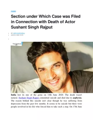Section under Which Case was Filed in Connection with Death of Actor Sushant Singh Rajput