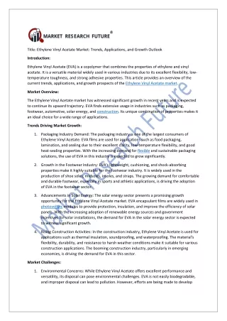 Ethylene Vinyl Acetate Market