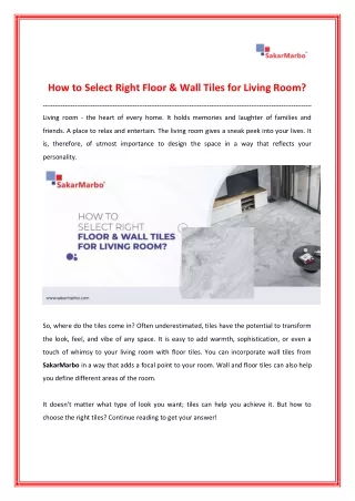 How to Select Right Floor & Wall Tiles for Living Room