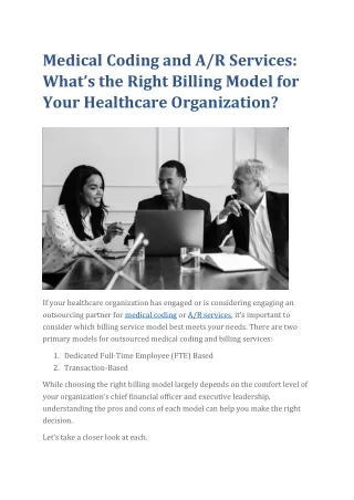 Medical Coding and AR Services- What’s the Right Billing Model for Your Healthcare Organization