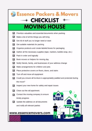 Essence Packers and Movers - Checklist For Moving House