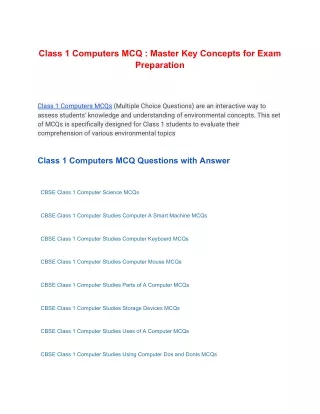 Class 1 Computers MCQ : Master Key Concepts for Exam Preparation