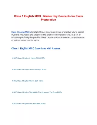 Class 1 English MCQ : Master Key Concepts for Exam Preparation