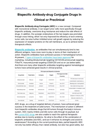 Bispecific Antibody-drug Conjugate Drugs In Clinical or Preclinical