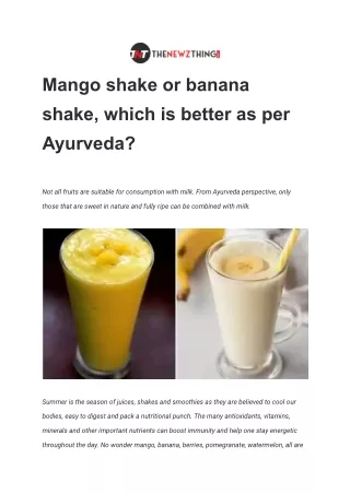 Mango shake or banana shake, which is better as per Ayurveda_