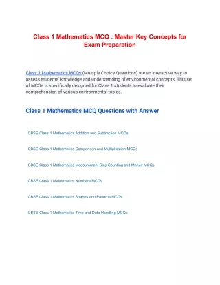 Class 1 Mathematics MCQ : Master Key Concepts for Exam Preparation