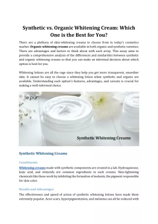 Synthetic vs. Organic Whitening Cream: Which One is the Best for You?