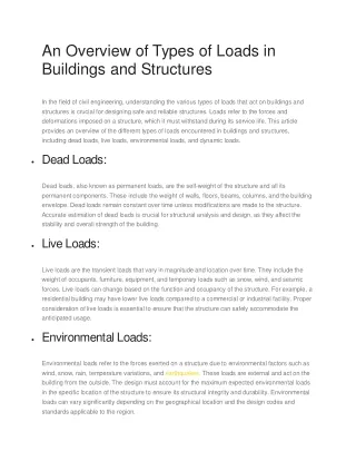 An Overview of Types of Loads in Buildings and Structures