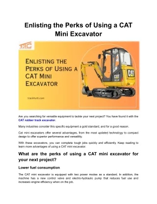 Enlisting the Perks of Using a CAT Mini Excavator