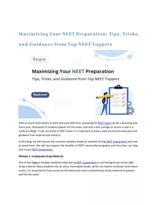 Maximizing Your NEET Preparation Tips, Tricks, and Guidance from Top NEET Toppers