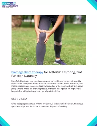 Biomagnetism Therapy for Arthritis: Restoring Joint Function Naturally