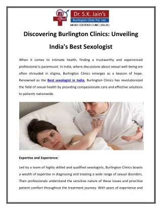 Discovering Burlington Clinics Unveiling India's Best Sexologist