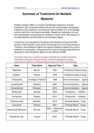 Summary of Treatments for Multiple Myeloma