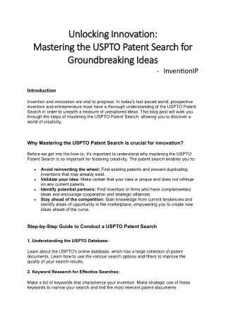 InventionIP - Mastering the USPTO Patent Search: Unveil a World of Innovation