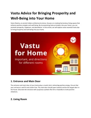 Vastu Advice for Bringing Prosperity and  Well-Being into Your Home