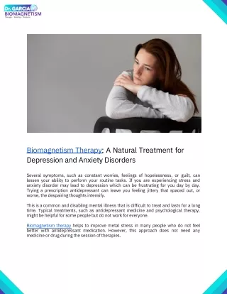 Biomagnetism Therapy: A Natural Treatment for Depression and Anxiety Disorders