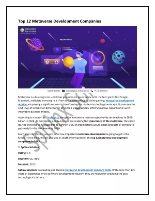Top 12 Metaverse Development Companies