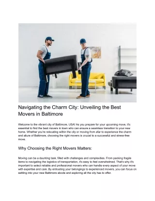 Navigating the Charm City_ Unveiling the Best Movers in Baltimore