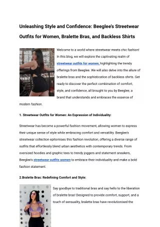 _Beeglee's Streetwear Outfits for Women, Bralette Bras, and Backless Shirts