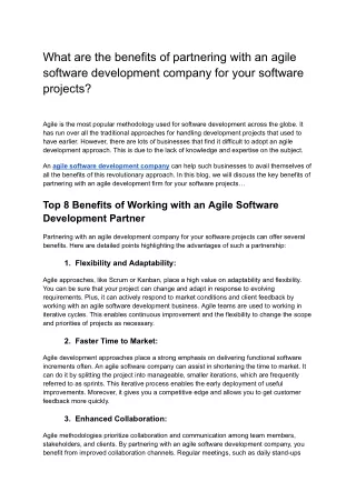 What are the benefits of partnering with an agile software development company for your software projects_