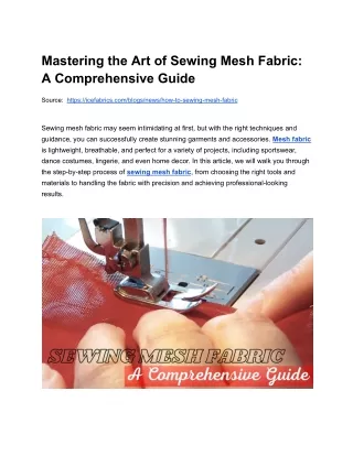 Mastering the Art of Sewing Mesh Fabric_ A Comprehensive Guide