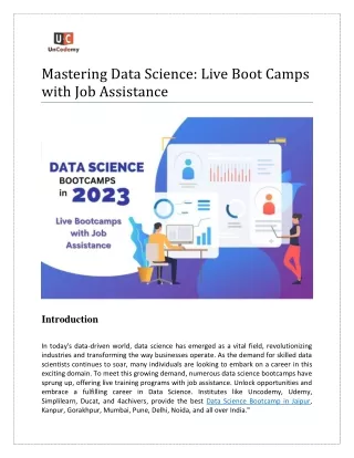 Mastering Mastering Data Science: Live Boot Camps with Job AssistancData Science