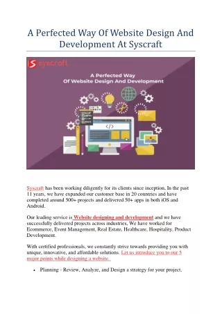 Innovating Web Design and Development: Choose Syscraft for Excellence