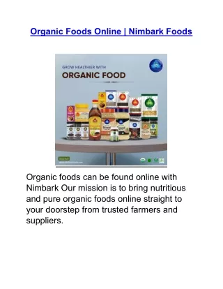 Organic Foods Online | Nimbark Foods