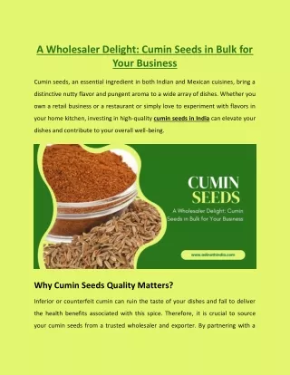 A Wholesaler Delight: Cumin Seeds in Bulk for Your Business