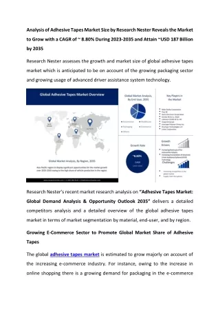 Adhesive Tapes Market Trends and Profitable Business Opportunities 2023-2035