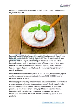 Probiotic Yoghurt Market Key Trends, Growth Opportunities, Challenges