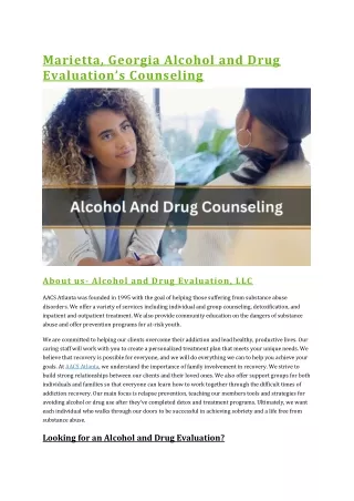 $89 What is a Drug and Alcohol Evaluation| Marietta, Decatur and Atlanta-30067