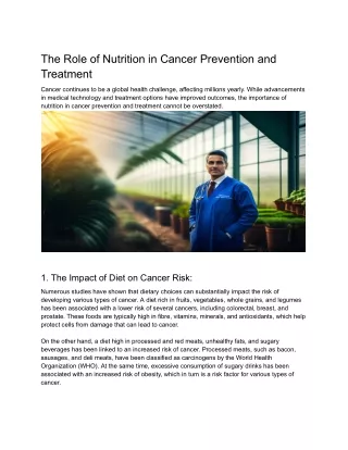 The Role of Nutrition in Cancer Prevention and Treatment