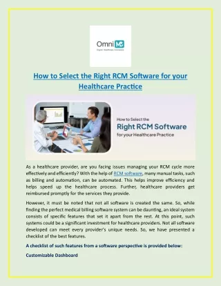 How to Select the Right RCM Software for your Healthcare Practice