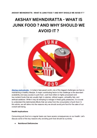 AKSHAY MEHNDIRATTA - WHAT IS JUNK FOOD