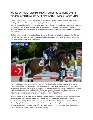 France Olympic  Olympic Equestrian Landaise Marie Oteiza modern pentathlon has her ticket for the Olympic Games 2024